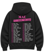 Hoodie zippé noir Fête Foraine Tour, dos avec les dates de la tournée 2026