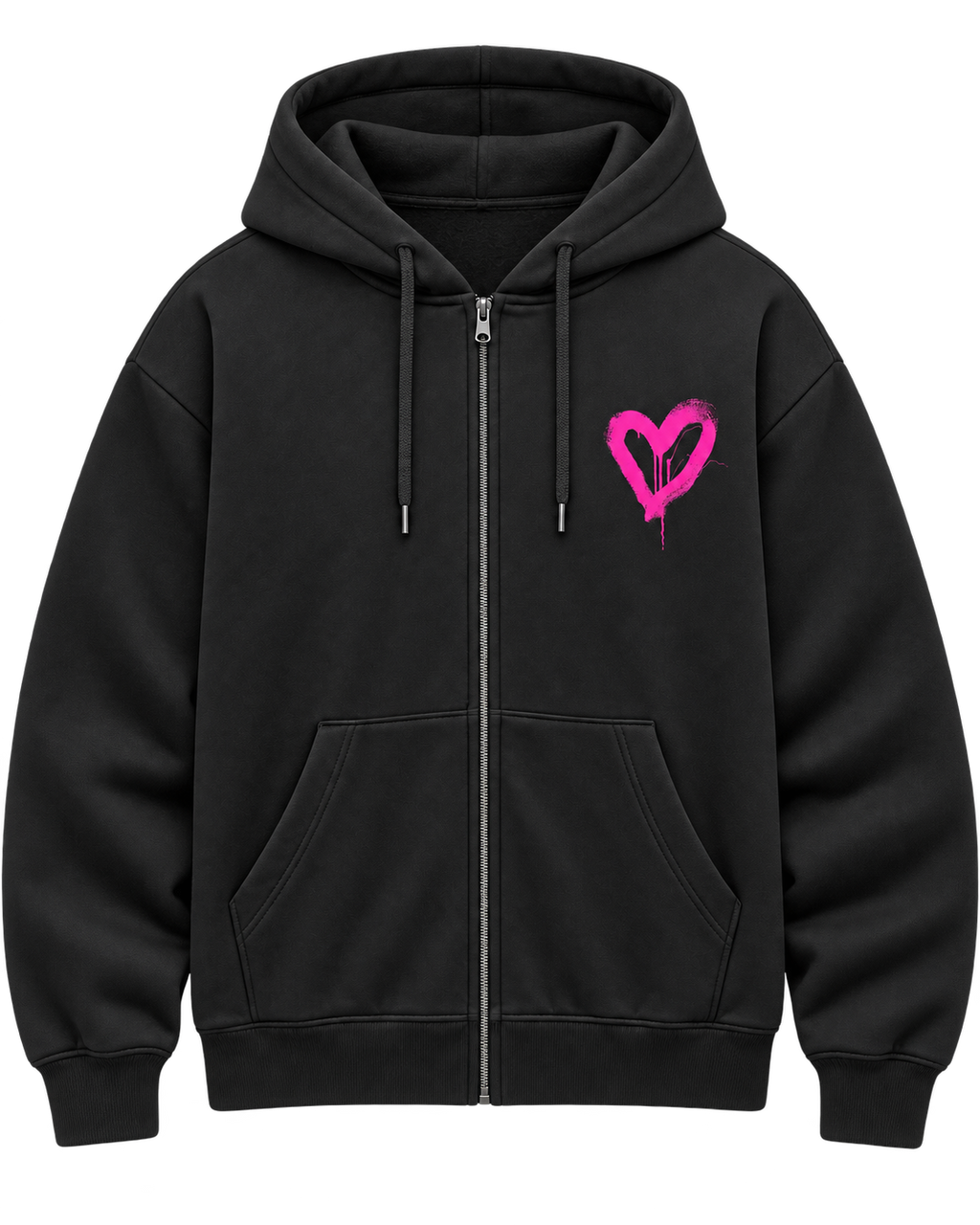 Hoodie zippé noir Fête Foraine Tour, cœur rose sur la poitrine