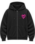Hoodie zippé noir Fête Foraine Tour, cœur rose sur la poitrine