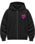 Hoodie zippé noir Fête Foraine Tour, cœur rose sur la poitrine