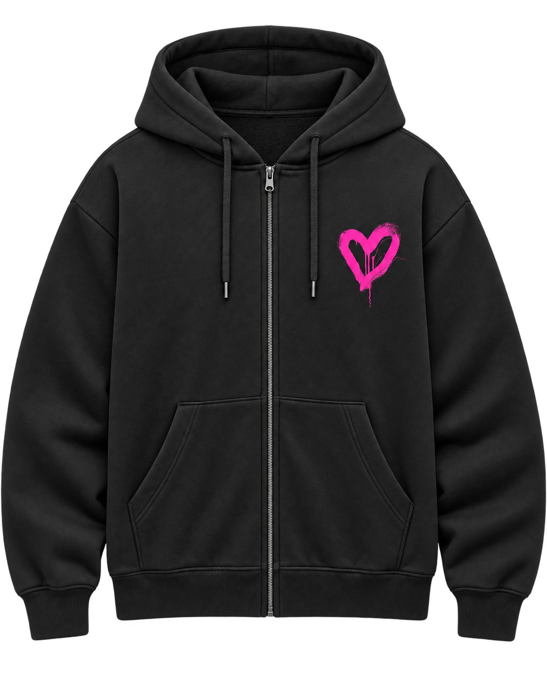 Hoodie zippé noir Fête Foraine Tour, cœur rose sur la poitrine